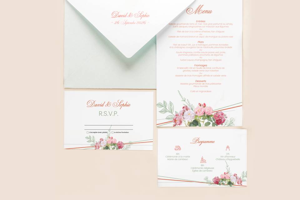 Faire part, menu, RSVP