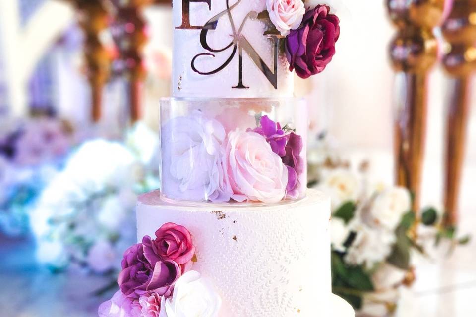 Wedding cake fleuris rose