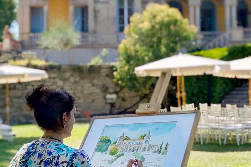 Aquarelle devant le chateau