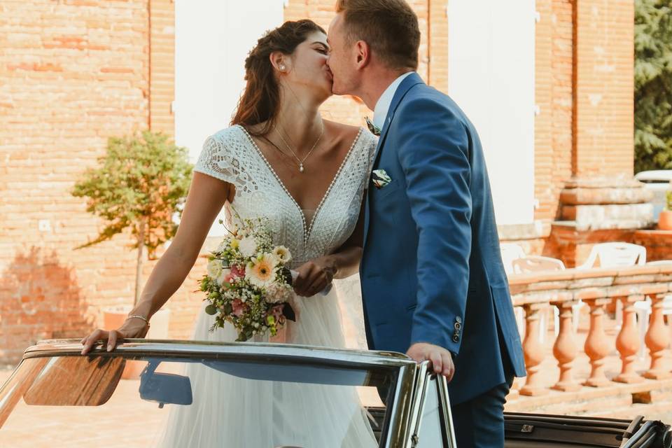 Bouquet de mariée pêche flou