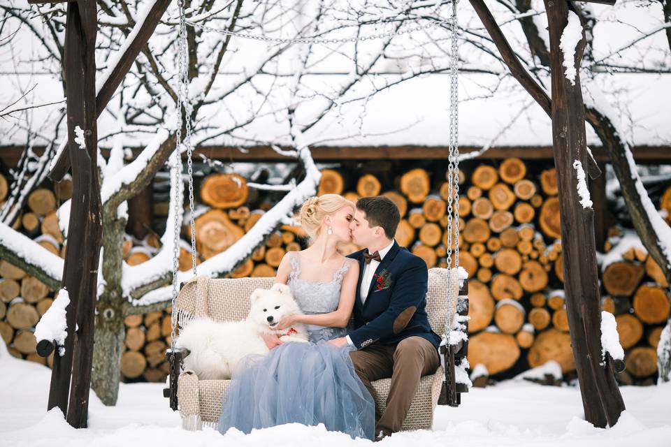 Mariage avec husky en Laponie