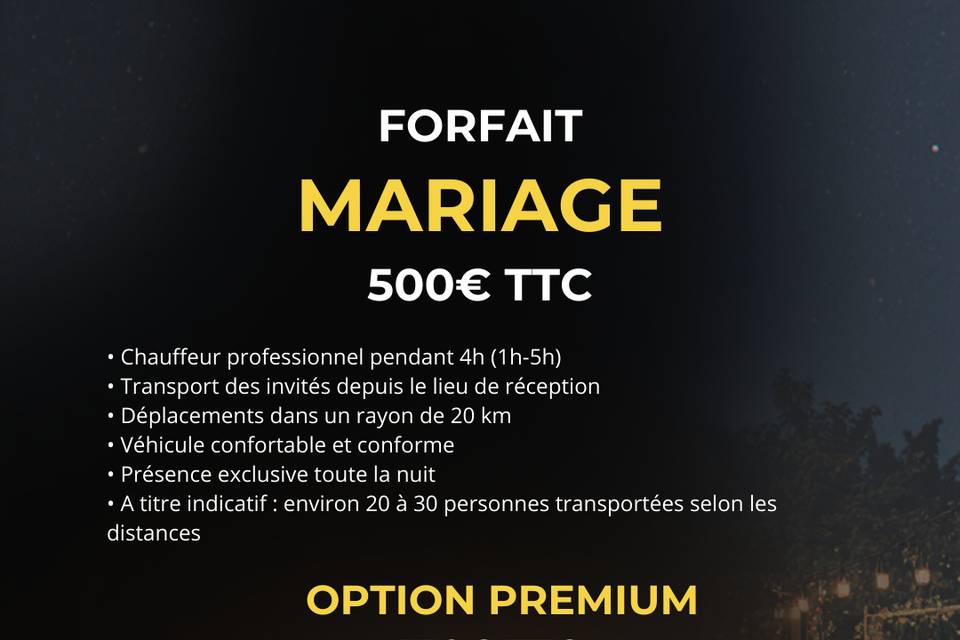 Tarif Forfait Mariage