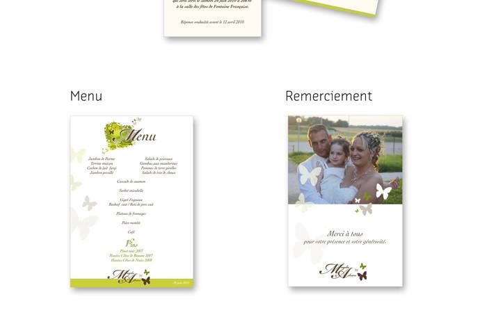 Faire-part, menu et remerciement de mariage