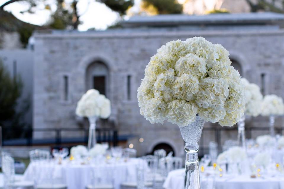 Centre de table haut hortensia