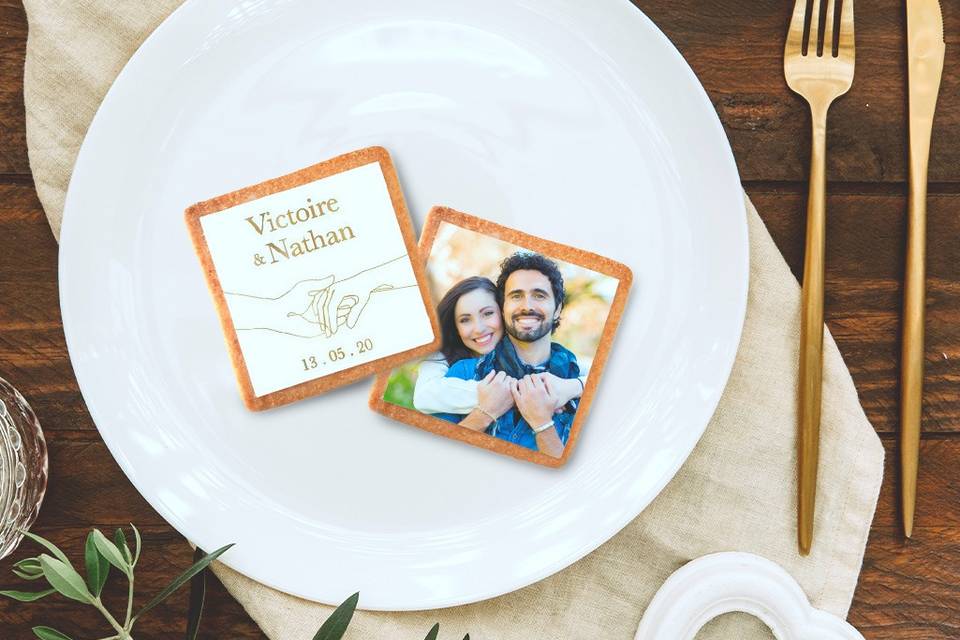 Biscuit mariage main et photo