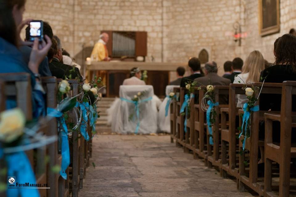 Décoration banc d'église