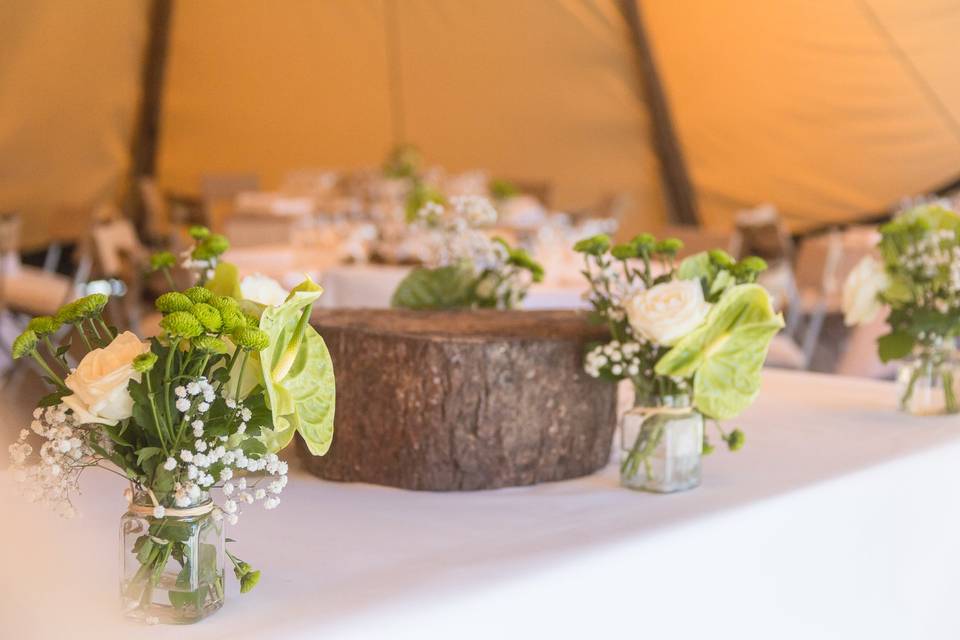 Mariage champêtre centre table