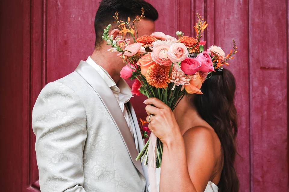 Bouquet de mariée fushia pêche
