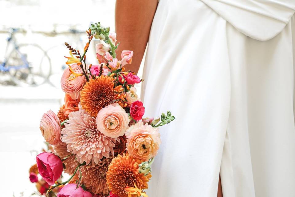 Bouquet de mariée fushia pêche