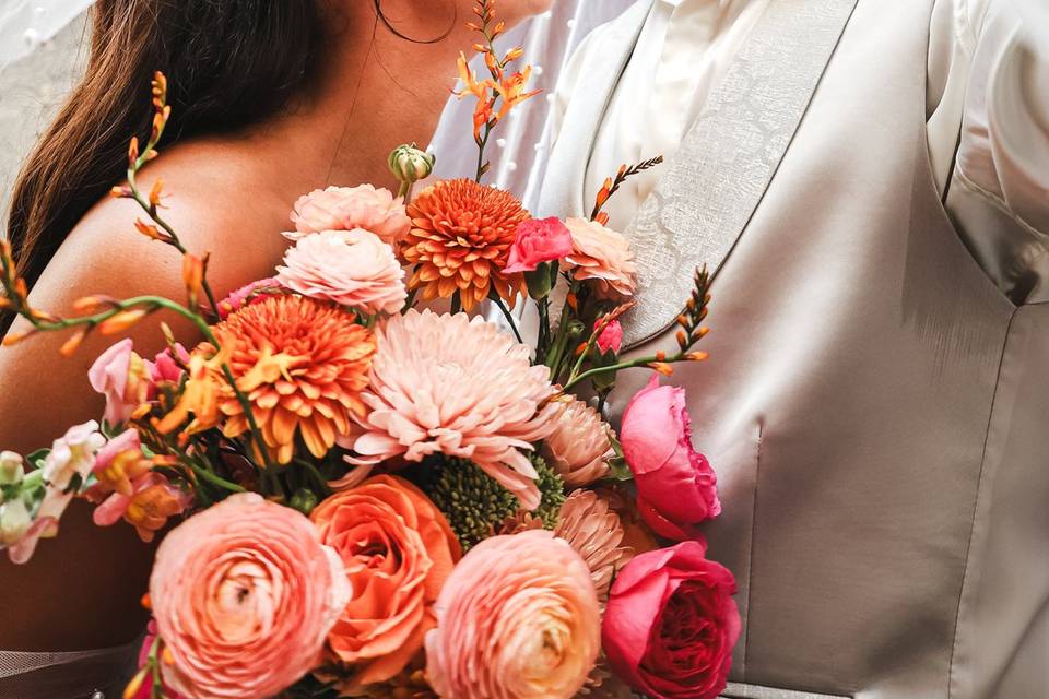 Bouquet de mariée fushia pêche