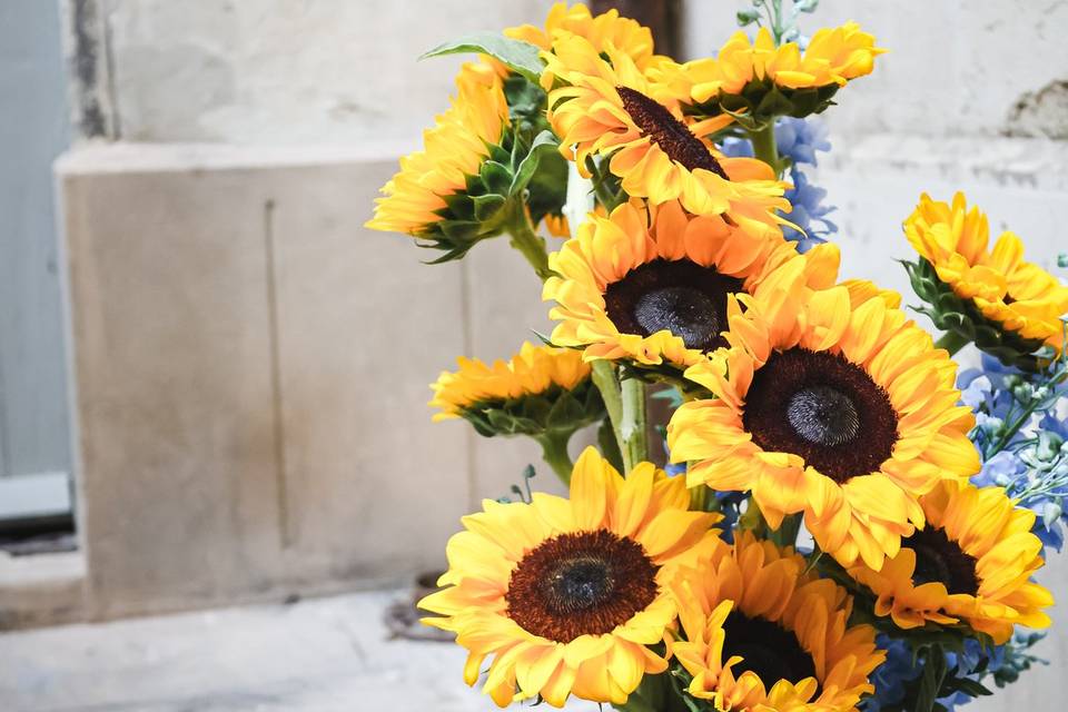Compo tournesols delphiniums