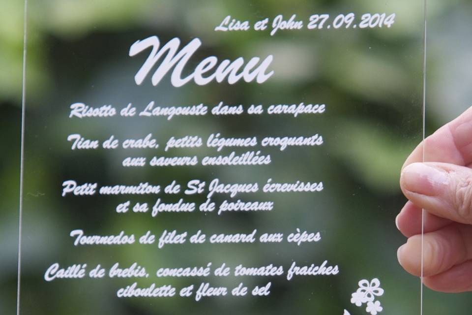 Menu Plexi personnalisé