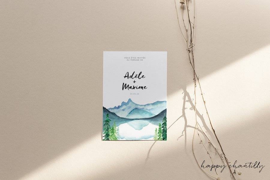 Faire-part Montagne aquarelle