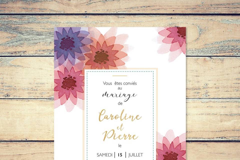 Faire-part mariage dahlia