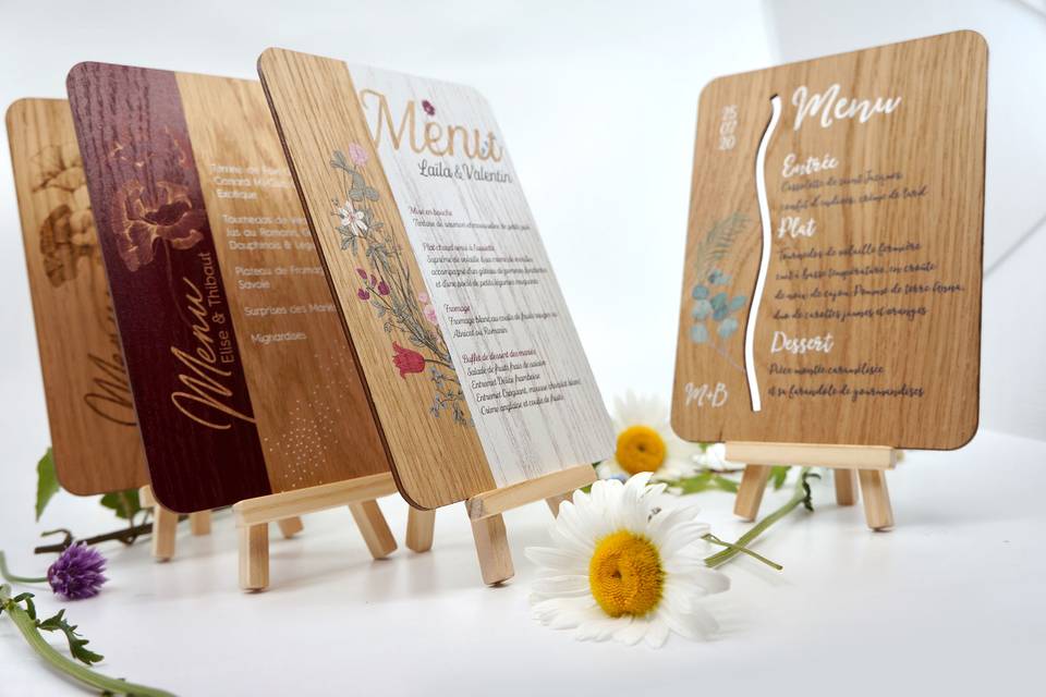 Menus en bois personnalisés