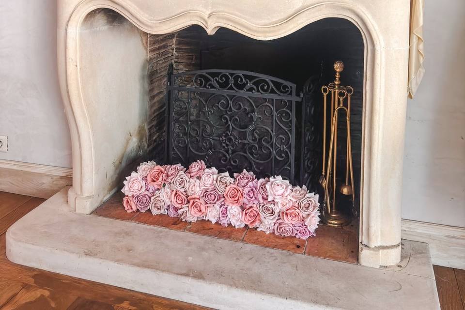 Cheminée mariage rose