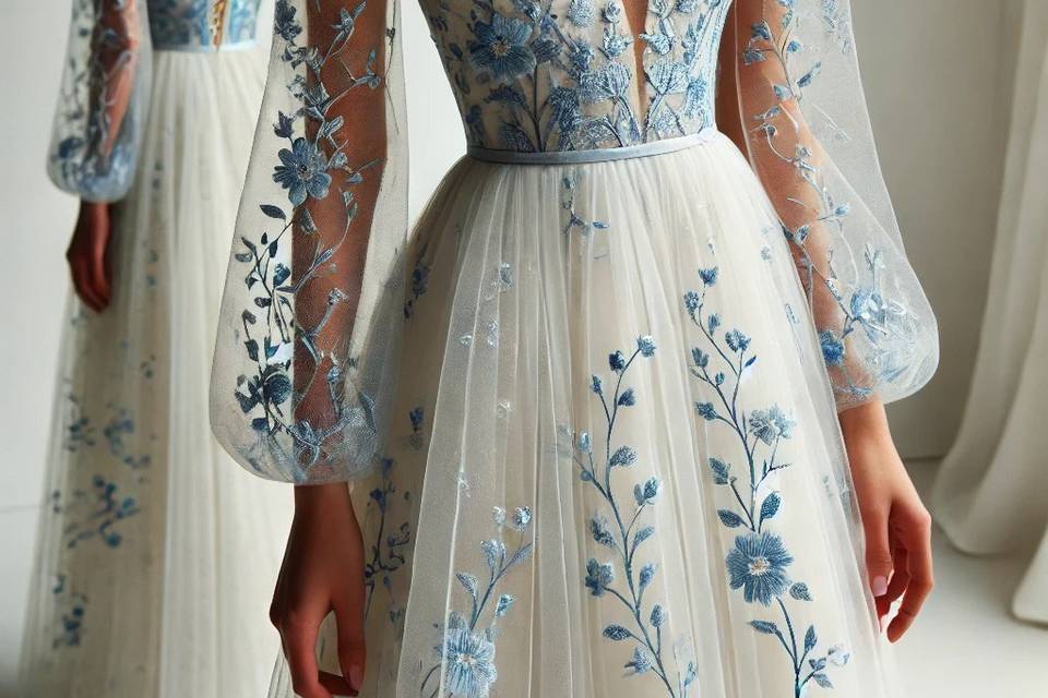 Robe en fleurs bleu.