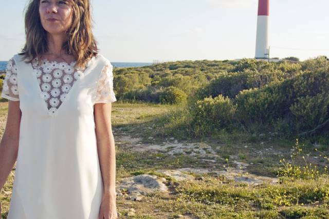 Robe trapèze en twill dentelle