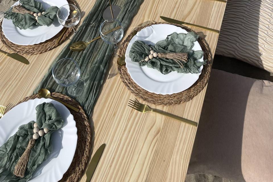 Repas plage vert