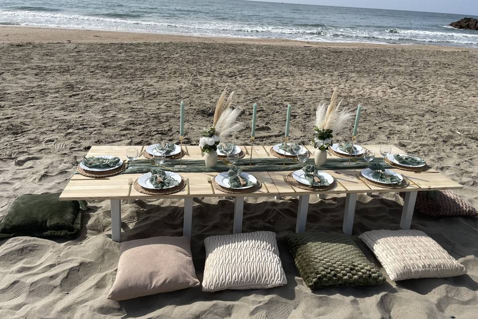 Repas plage vert