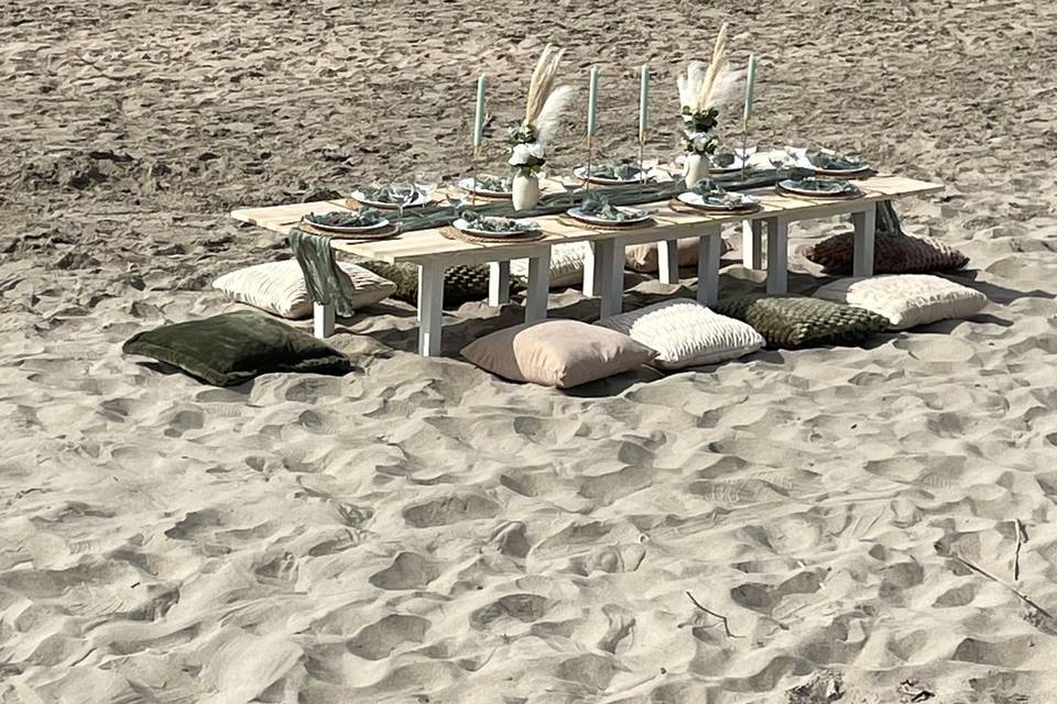 Repas plage vert