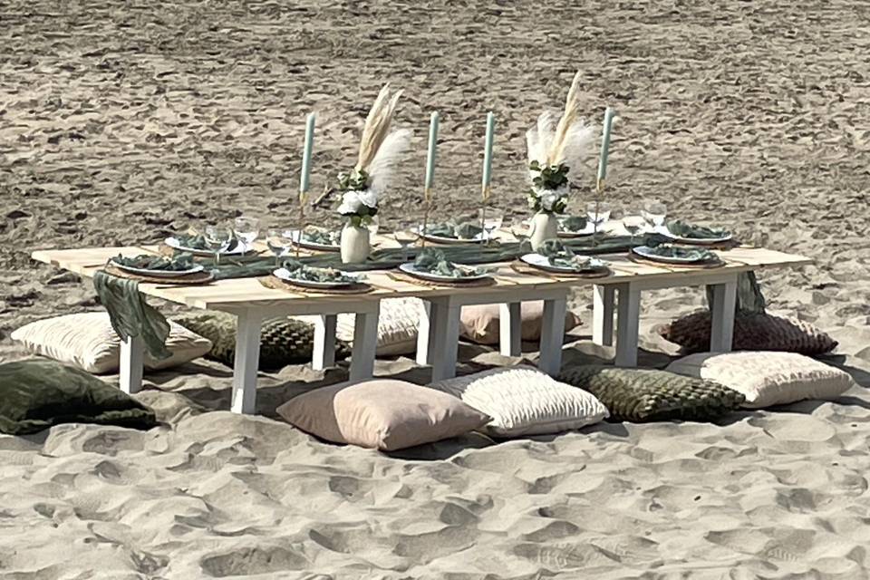 Repas plage vert