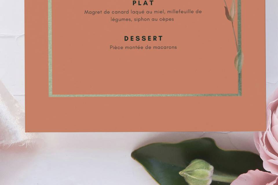 Menu de mariage terracotta