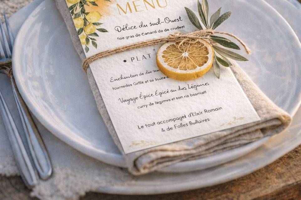 Menu - Mariage agrume