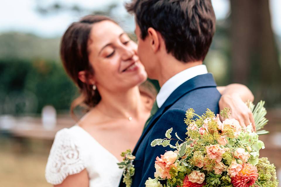 Bouquet de mariés pêche