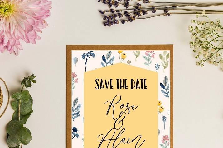 Save the date floral jaune