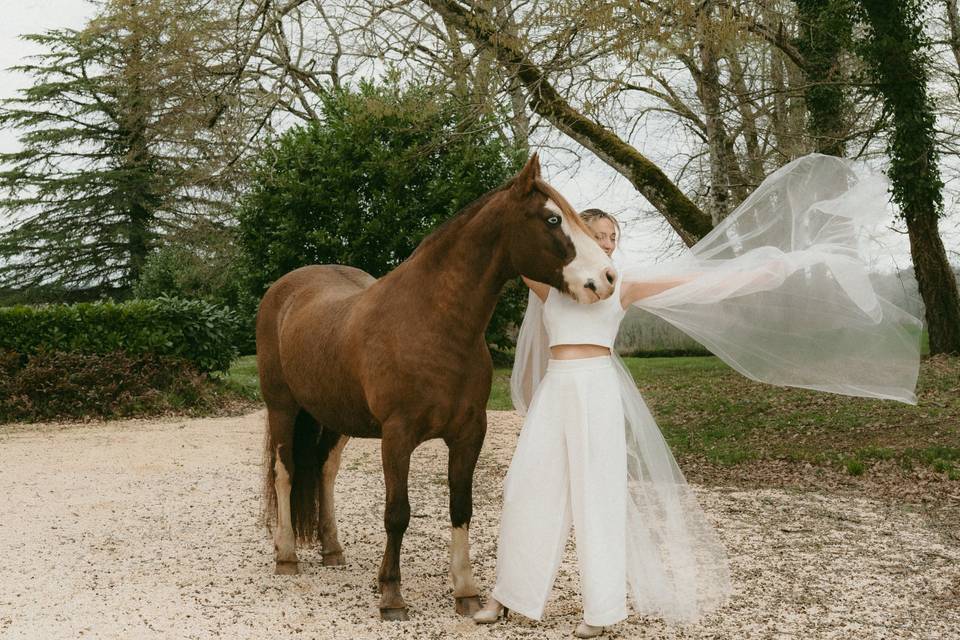 Portrait cheval et mariée
