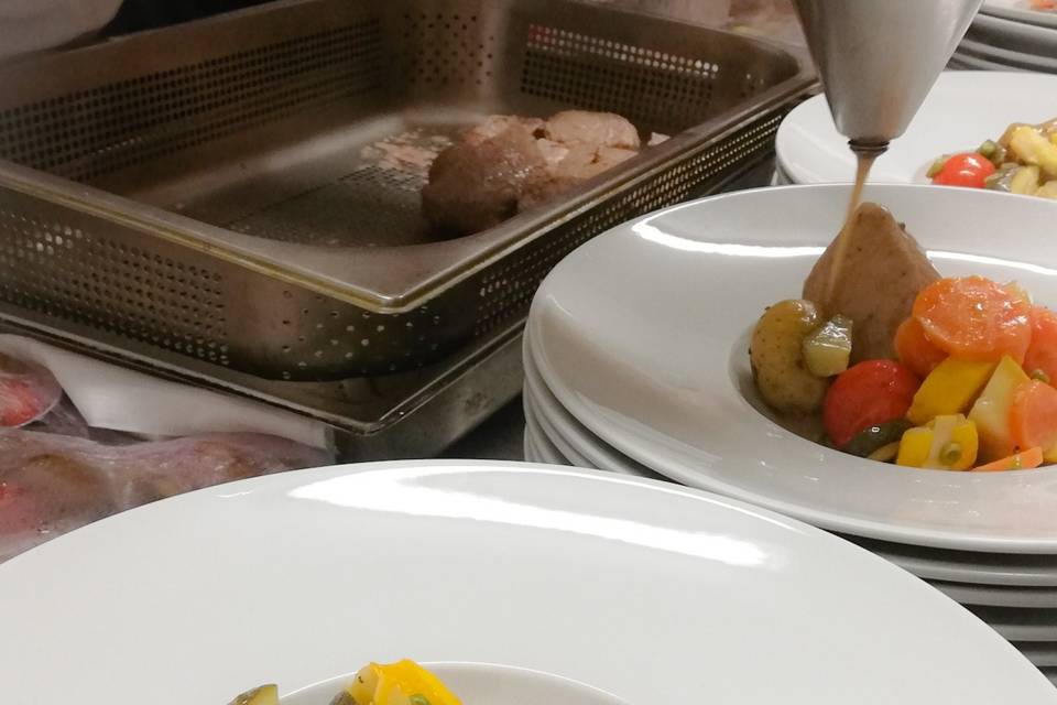 Pavé de veau, poêlé de légumes