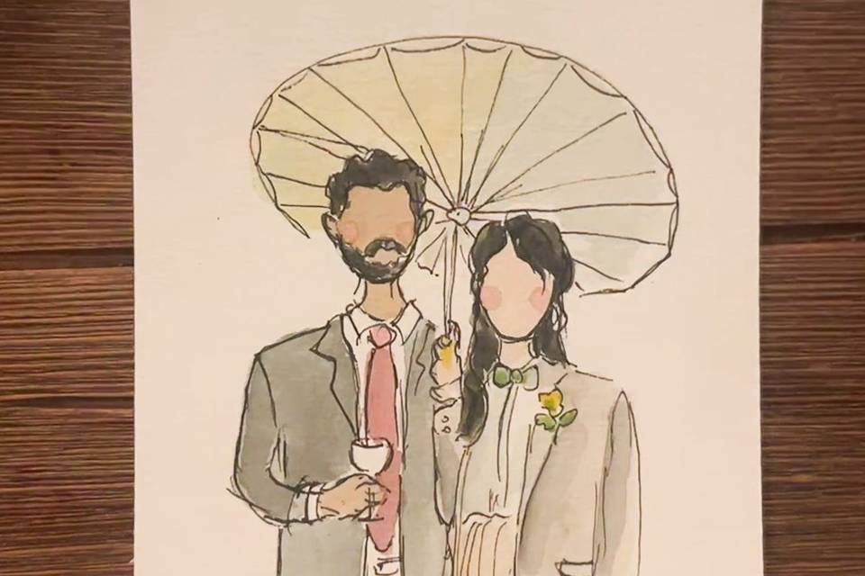 Un beau couple et une ombrelle