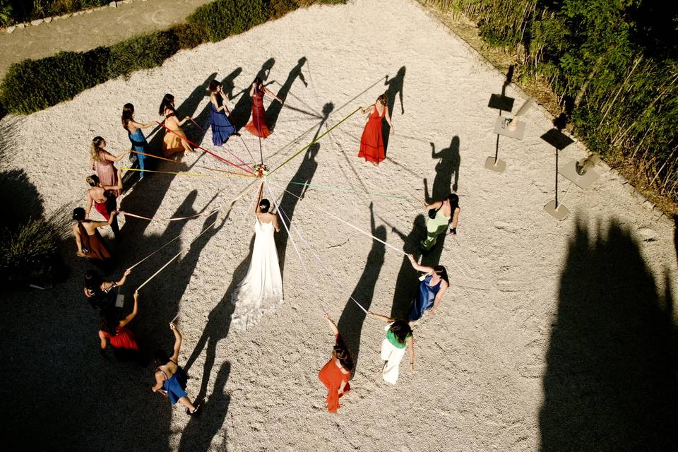 Drone bouquet mariée