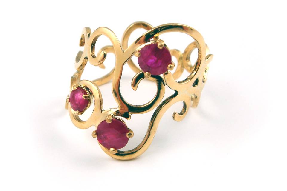 Bague Arabesque, or et rubis