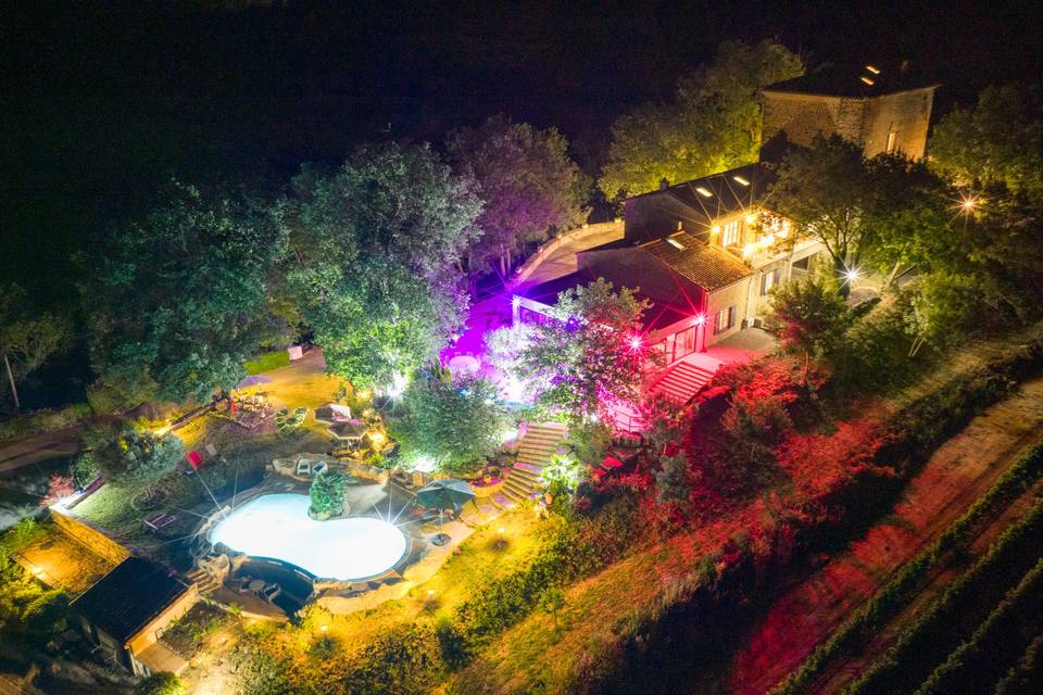Vue aérienne du domaine illuminé