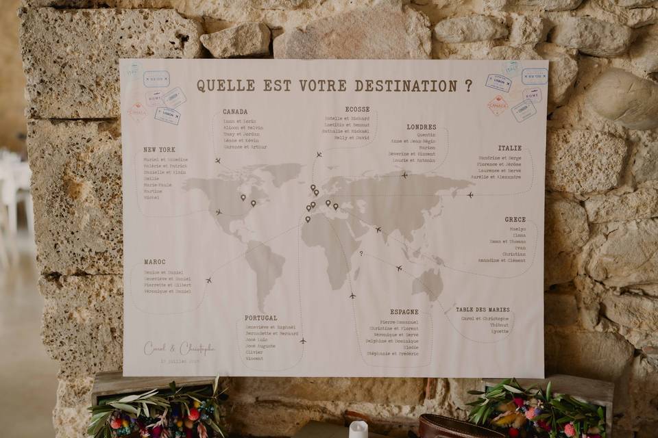Plan de table thème voyage