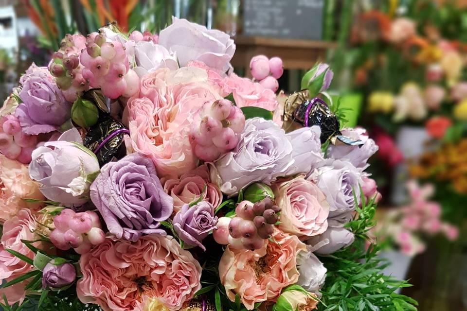 Bouquet de mariée rose et mauv