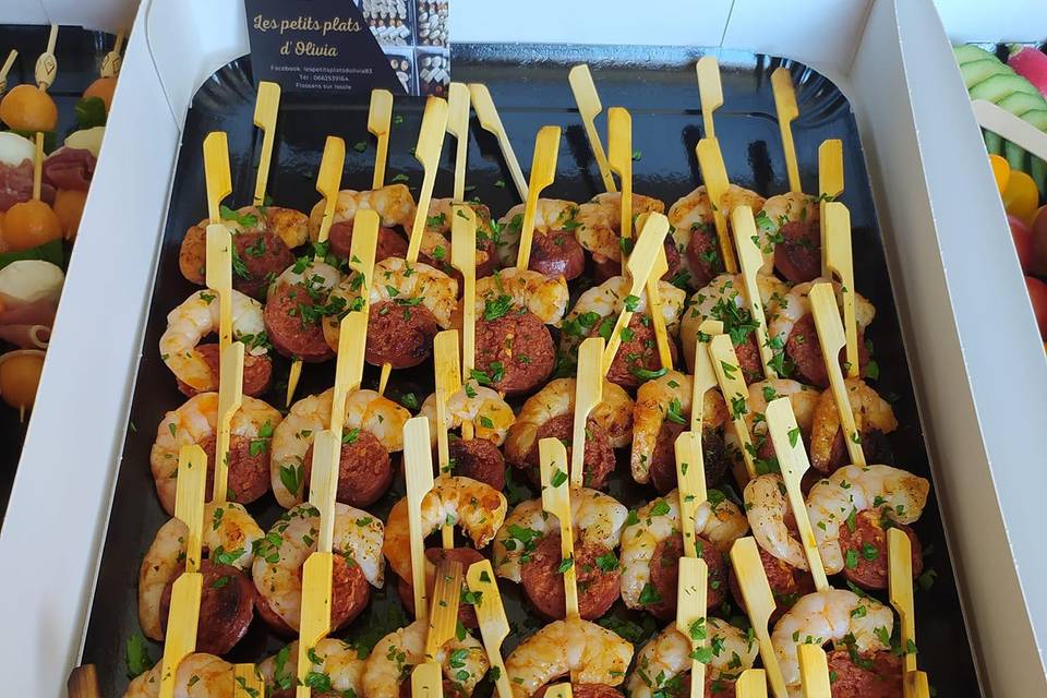 Brochettes crevette et chorizo