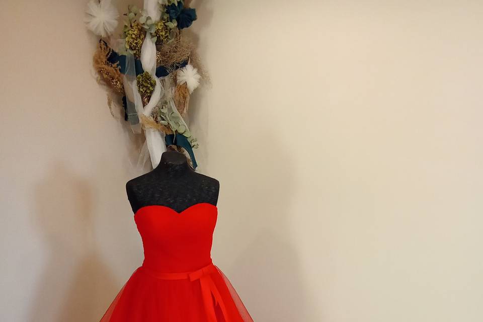 Robe cocktail froufrou rouge