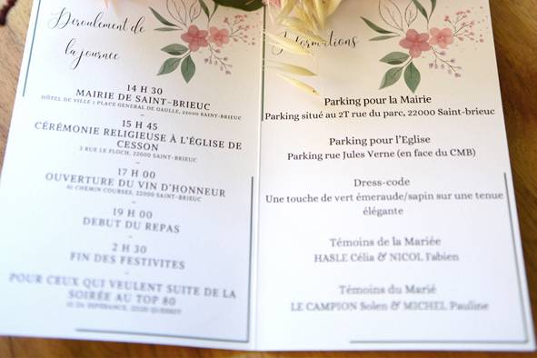 Programme du mariage