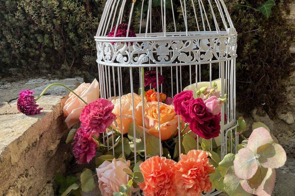 Cage oiseau florale