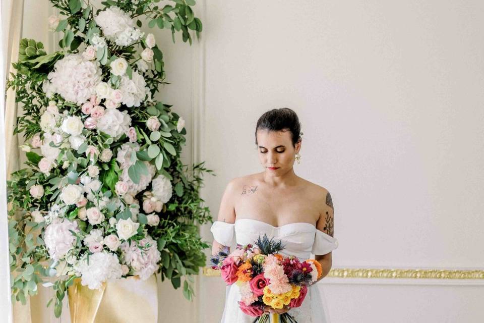 Robe de mariée courte et voile