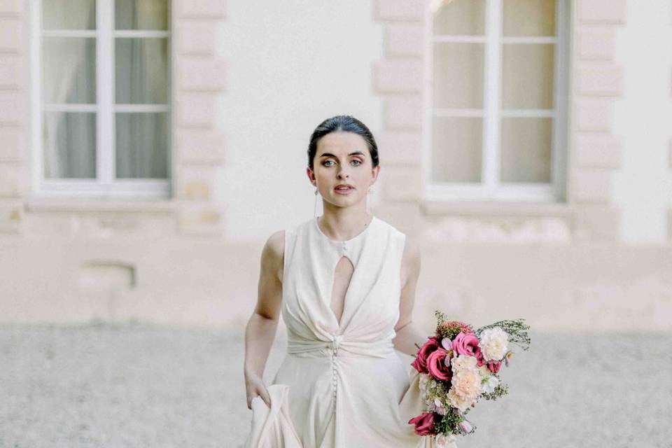 Robe plissée en soie