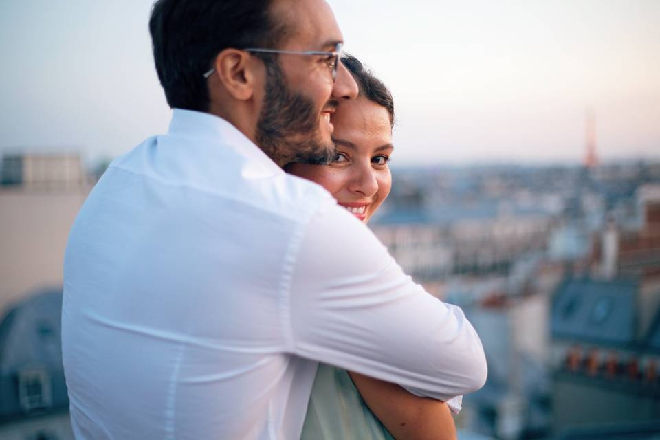 A deux. rooftop. Blue hour.
