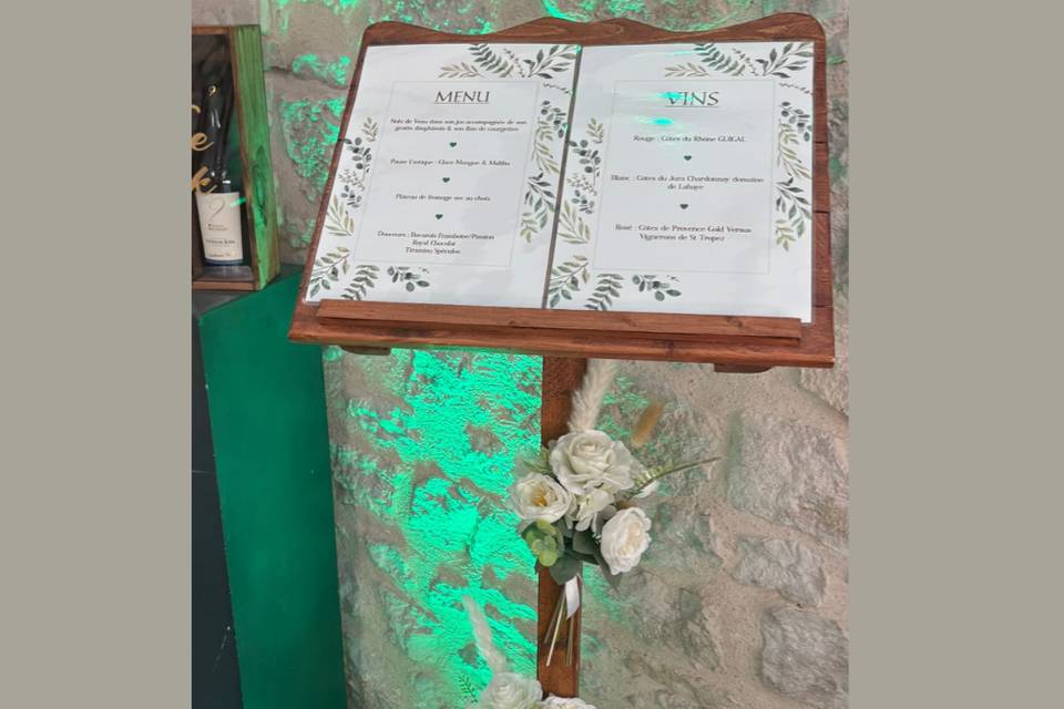 Menu sur pupitre