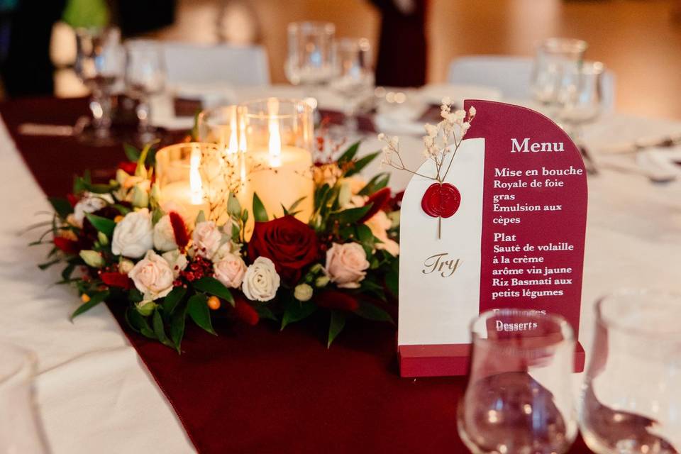 Menu et numéro de table