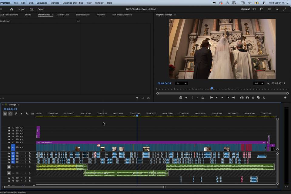Montage d'un film de mariage
