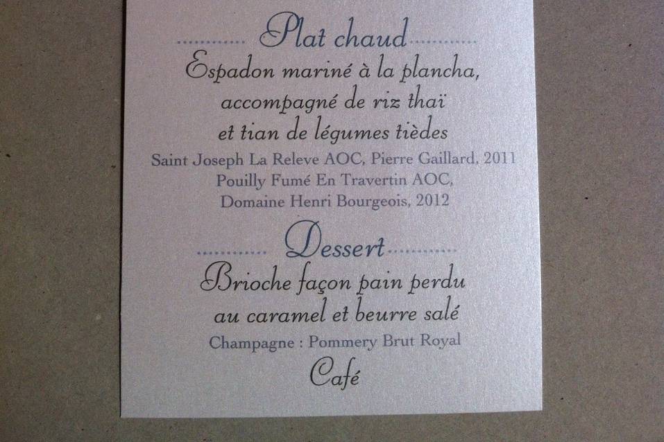 Menu Mariage