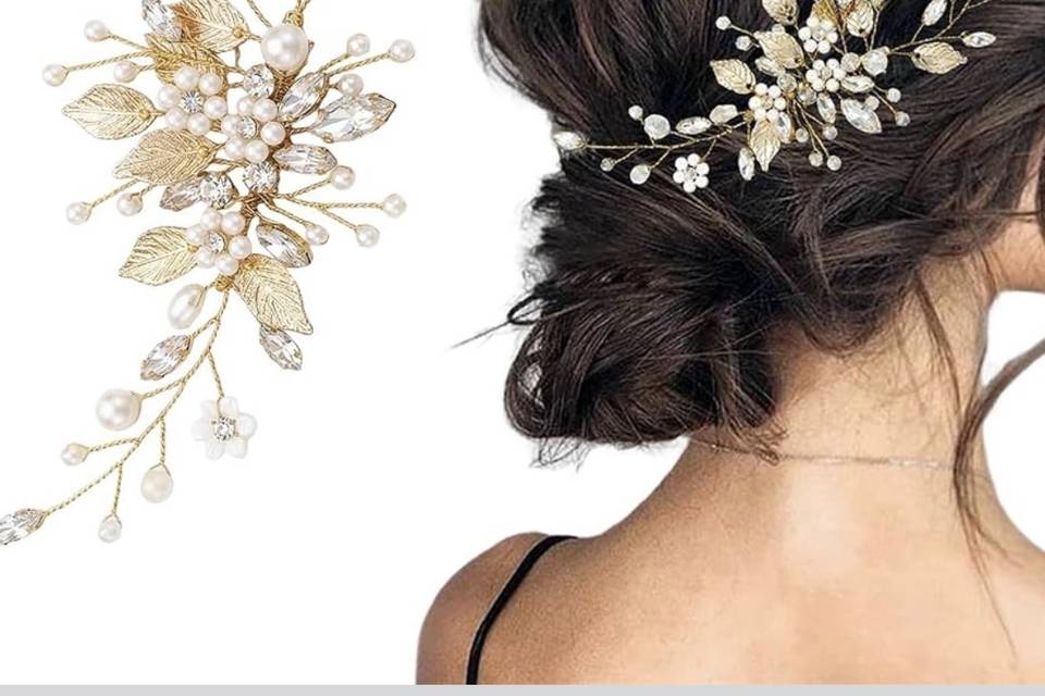 Peigne doré motif floral